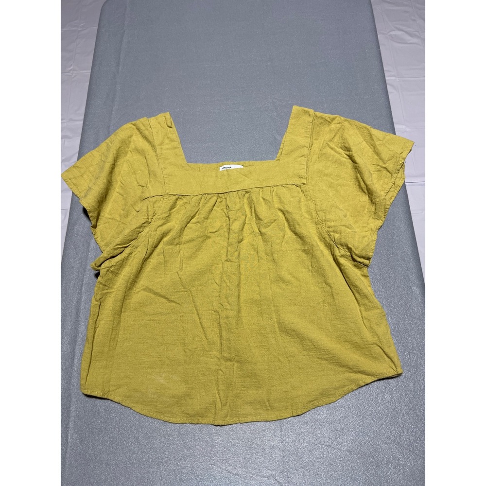 Sonoma Goods For Life Mustard Yellow Cotton Square Neck Flutter Sleeve Top Large
